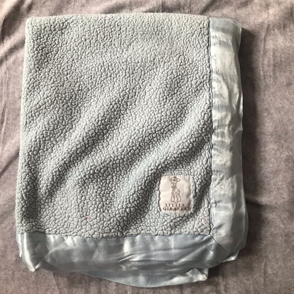 Little Giraffe baby Blue Sherpa Satin Trim Blanket